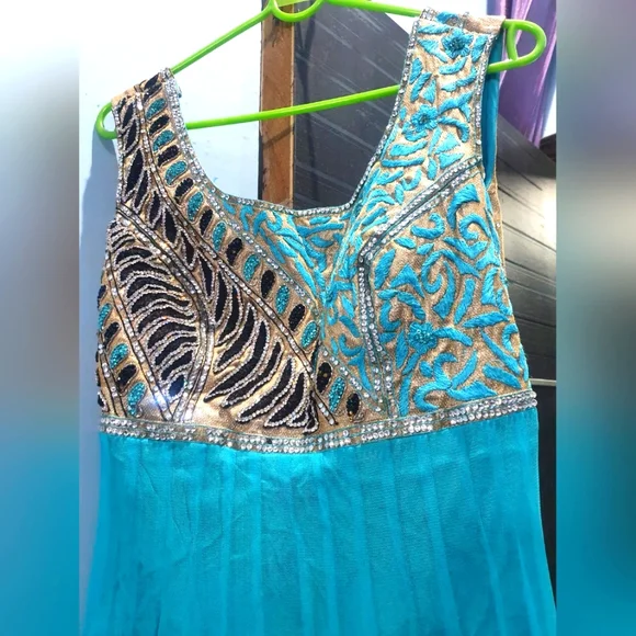 Sale Anarkali Suit with Legging, Duppata Suit Set Floor touch embellished stones - Picture 6 of 8